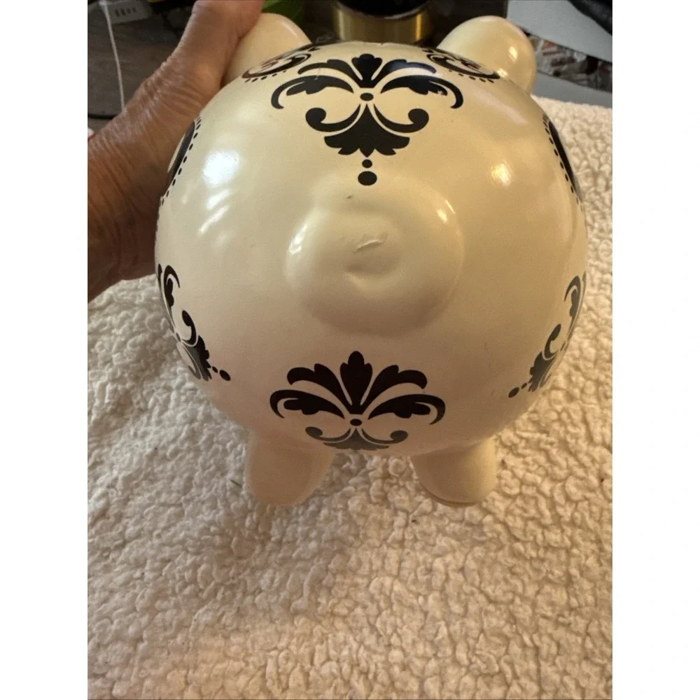Target Pig Piggy Coin Money Bank White & White Scroll Design RE 2010